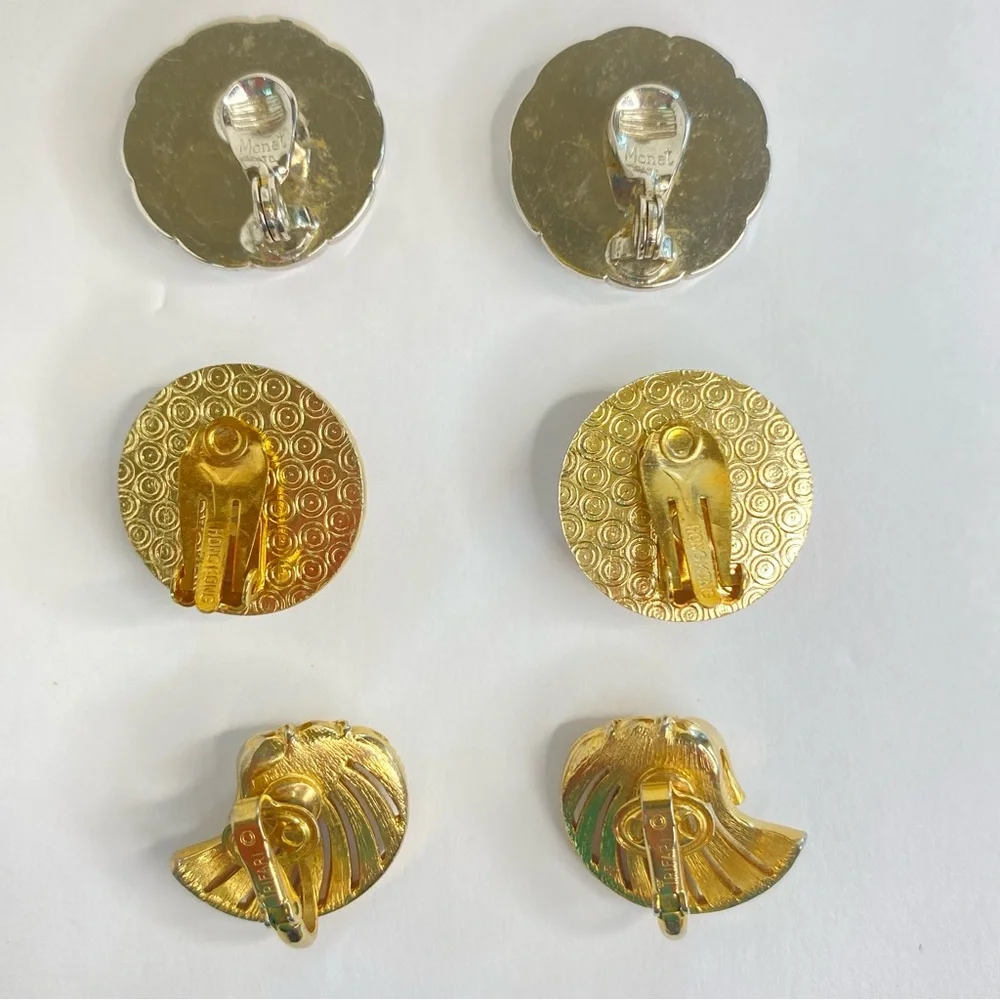 Vintage Monet Trifari Hong‎ Kong Clip On Earrings Lot of Three